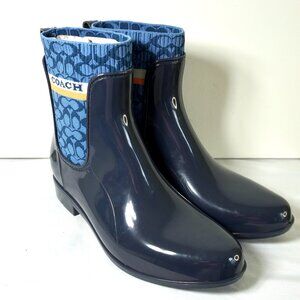 Coach Rivington Blue Rain Booties Ankle Boots Outdoor Garden Work Shoes New Sz 8